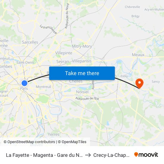 La Fayette - Magenta - Gare du Nord to Crecy-La-Chapelle map