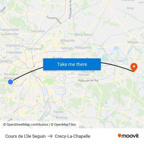 Cours de L'Ile Seguin to Crecy-La-Chapelle map