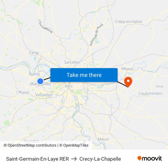 Saint-Germain-En-Laye RER to Crecy-La-Chapelle map