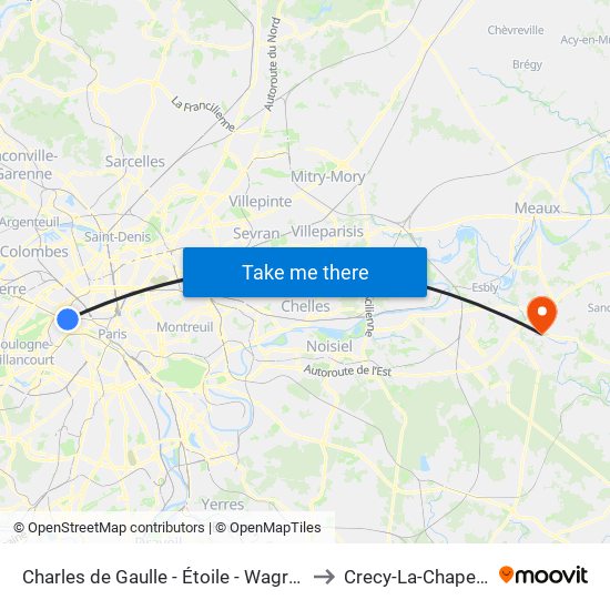 Charles de Gaulle - Étoile - Wagram to Crecy-La-Chapelle map