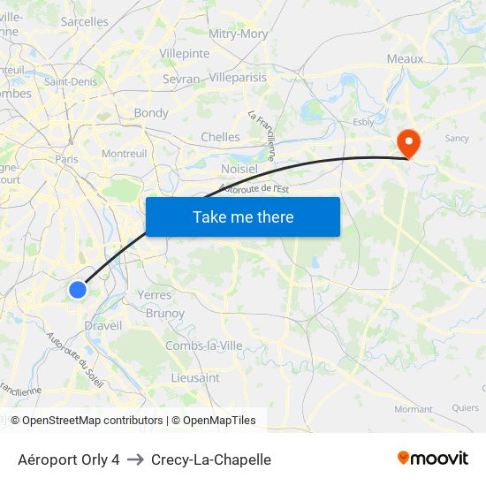 Aéroport Orly 4 to Crecy-La-Chapelle map