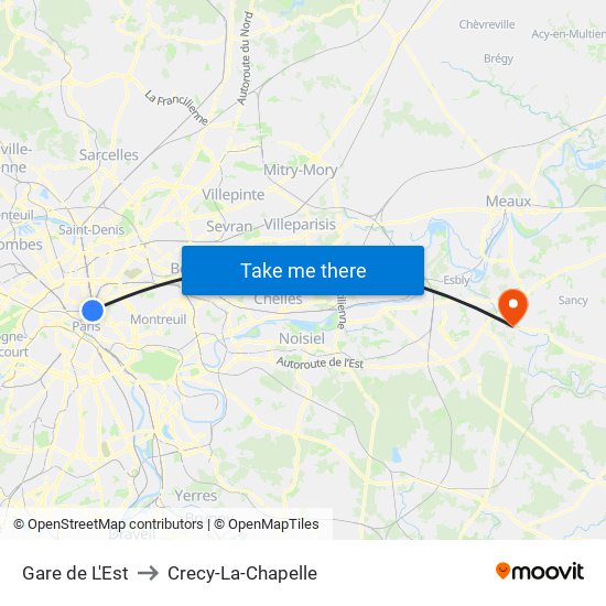 Gare de L'Est to Crecy-La-Chapelle map