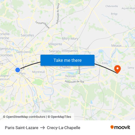 Paris Saint-Lazare to Crecy-La-Chapelle map