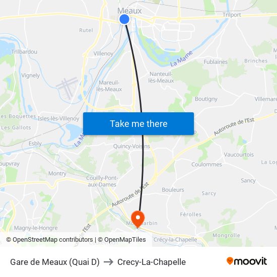 Gare de Meaux (Quai D) to Crecy-La-Chapelle map