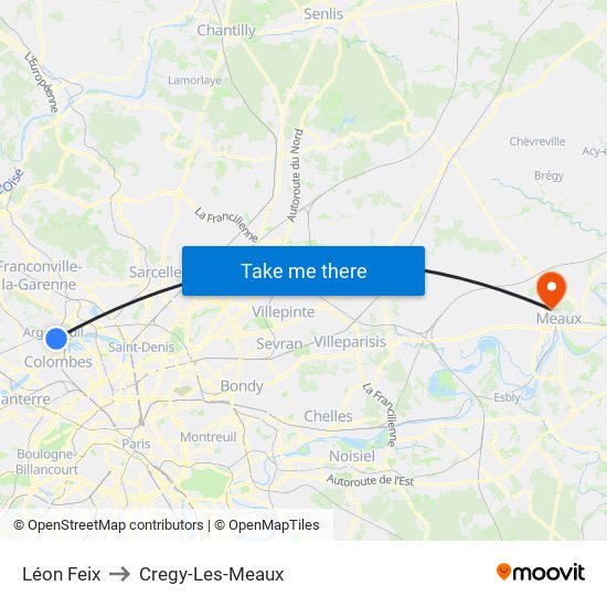 Léon Feix to Cregy-Les-Meaux map