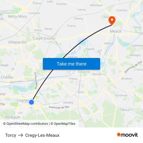 Torcy to Cregy-Les-Meaux map