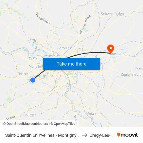 Saint-Quentin En Yvelines - Montigny-Le-Bretonneux to Cregy-Les-Meaux map