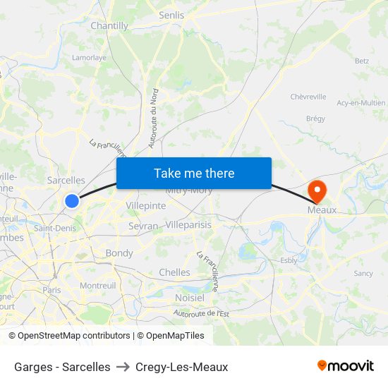 Garges - Sarcelles to Cregy-Les-Meaux map