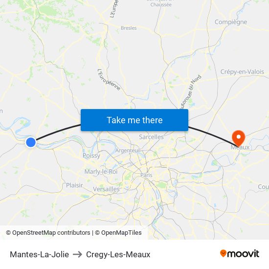 Mantes-La-Jolie to Cregy-Les-Meaux map