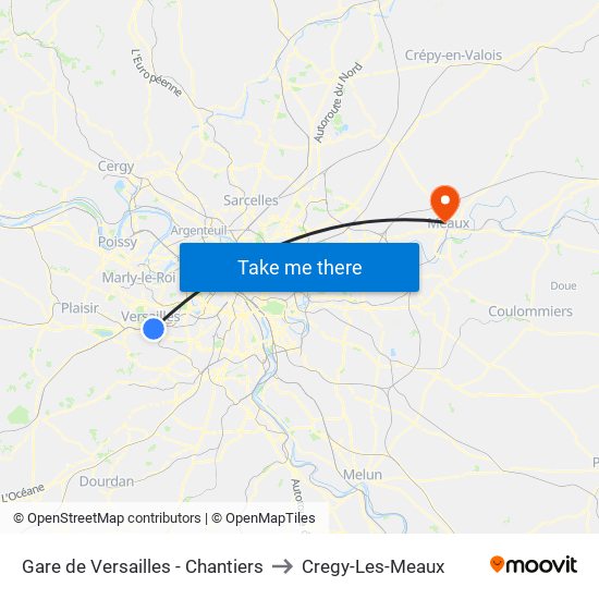 Gare de Versailles - Chantiers to Cregy-Les-Meaux map