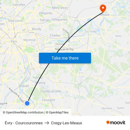 Évry - Courcouronnes to Cregy-Les-Meaux map