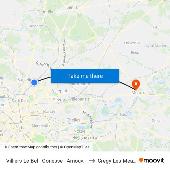 Villiers-Le-Bel - Gonesse - Arnouville to Cregy-Les-Meaux map