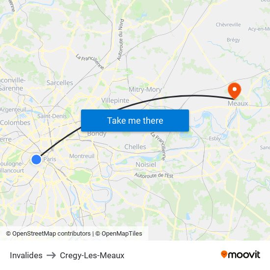 Invalides to Cregy-Les-Meaux map