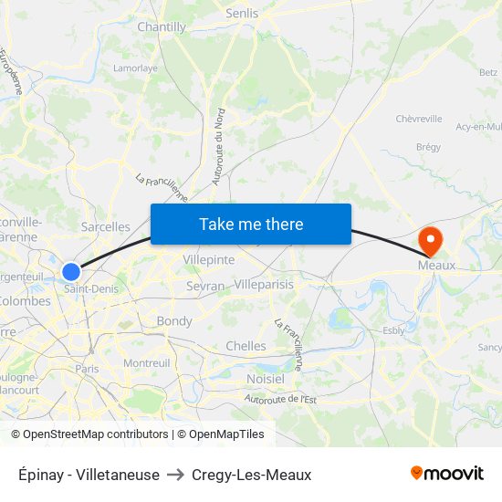 Épinay - Villetaneuse to Cregy-Les-Meaux map