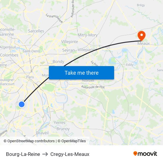 Bourg-La-Reine to Cregy-Les-Meaux map