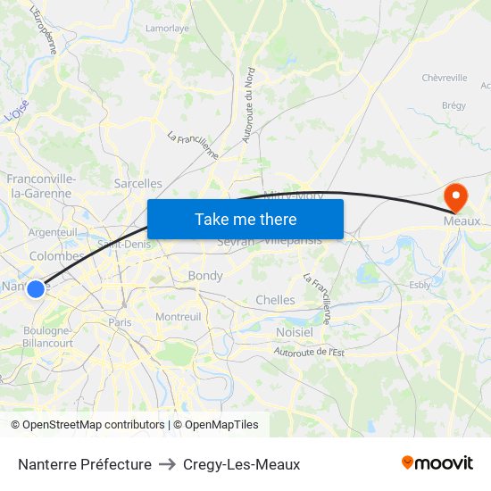 Nanterre Préfecture to Cregy-Les-Meaux map