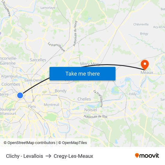 Clichy - Levallois to Cregy-Les-Meaux map