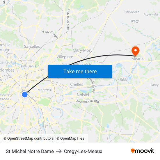 St Michel Notre Dame to Cregy-Les-Meaux map