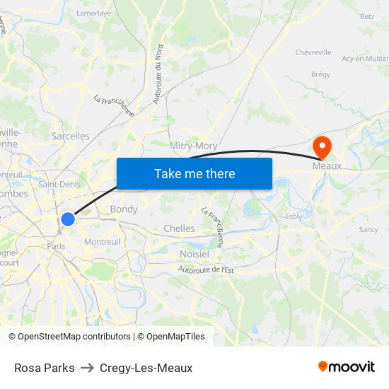 Rosa Parks to Cregy-Les-Meaux map