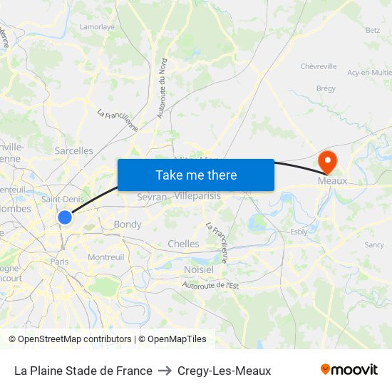 La Plaine Stade de France to Cregy-Les-Meaux map