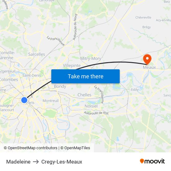 Madeleine to Cregy-Les-Meaux map