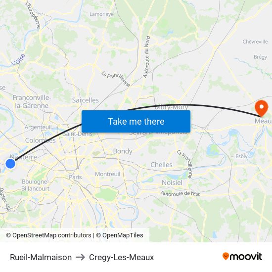 Rueil-Malmaison to Cregy-Les-Meaux map