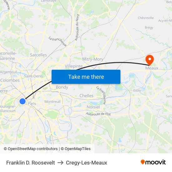 Franklin D. Roosevelt to Cregy-Les-Meaux map