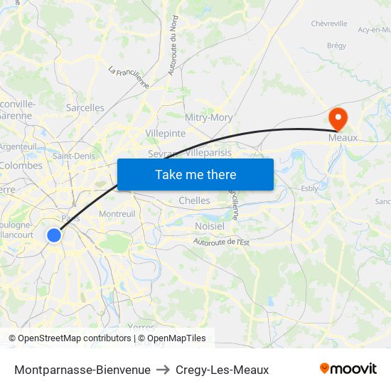 Montparnasse-Bienvenue to Cregy-Les-Meaux map
