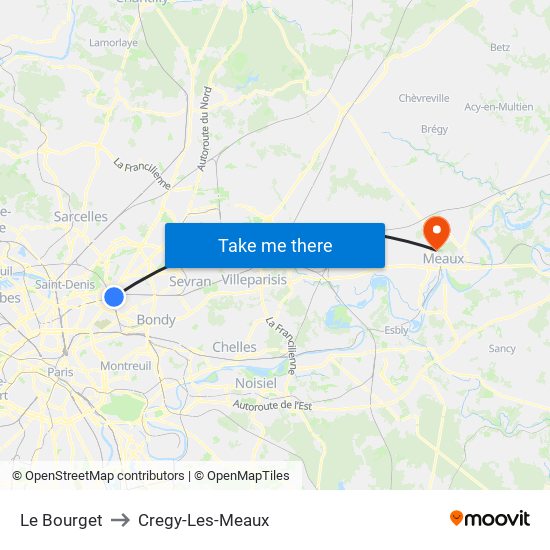Le Bourget to Cregy-Les-Meaux map