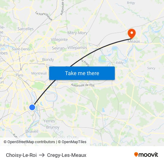 Choisy-Le-Roi to Cregy-Les-Meaux map
