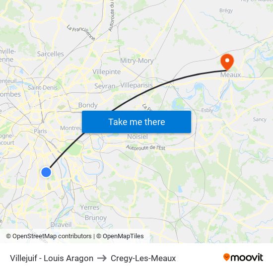 Villejuif - Louis Aragon to Cregy-Les-Meaux map