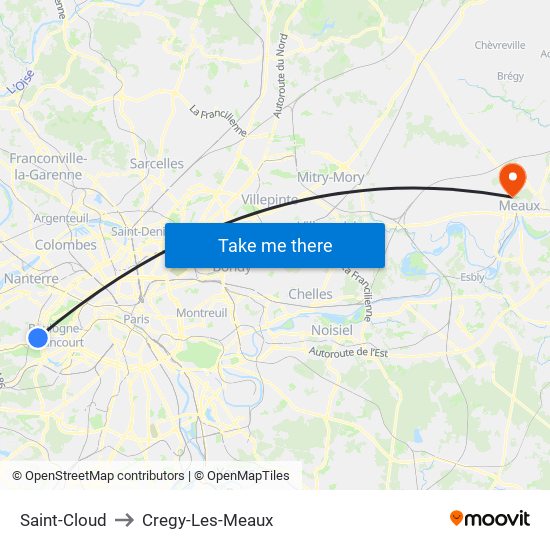 Saint-Cloud to Cregy-Les-Meaux map