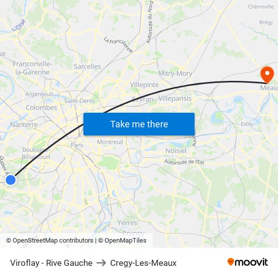 Viroflay - Rive Gauche to Cregy-Les-Meaux map