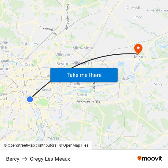Bercy to Cregy-Les-Meaux map