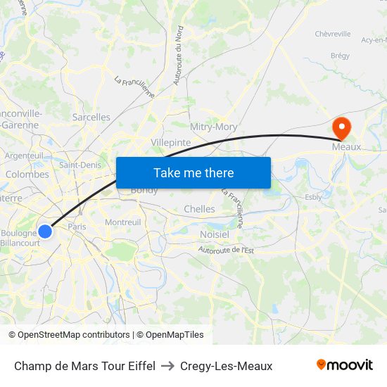 Champ de Mars Tour Eiffel to Cregy-Les-Meaux map