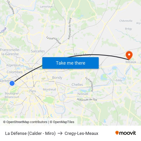 La Défense (Calder - Miro) to Cregy-Les-Meaux map