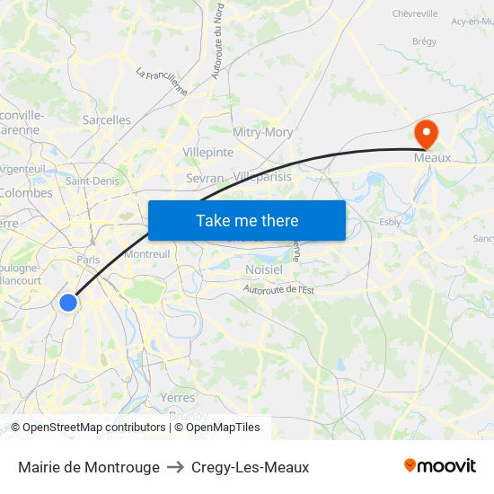 Mairie de Montrouge to Cregy-Les-Meaux map