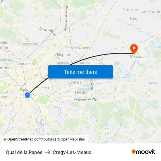 Quai de la Rapée to Cregy-Les-Meaux map