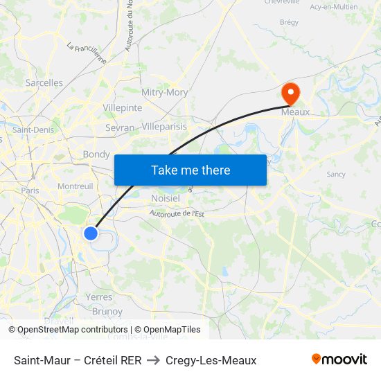 Saint-Maur – Créteil RER to Cregy-Les-Meaux map