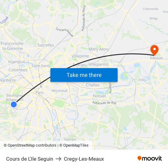 Cours de L'Ile Seguin to Cregy-Les-Meaux map