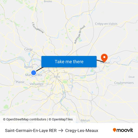 Saint-Germain-En-Laye RER to Cregy-Les-Meaux map