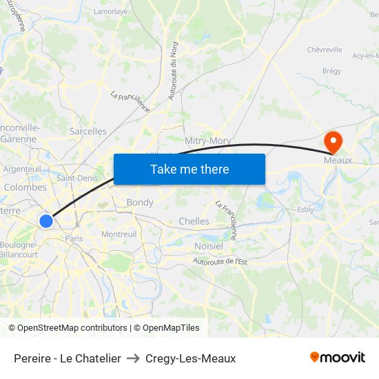 Pereire - Le Chatelier to Cregy-Les-Meaux map