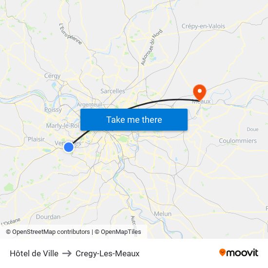 Hôtel de Ville to Cregy-Les-Meaux map