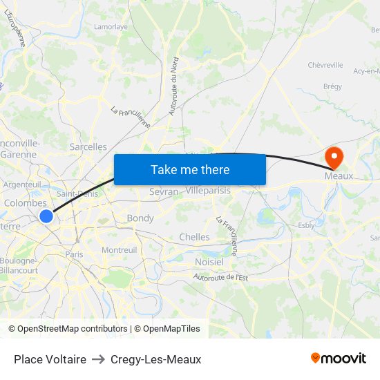 Place Voltaire to Cregy-Les-Meaux map