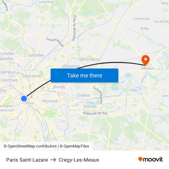 Paris Saint-Lazare to Cregy-Les-Meaux map