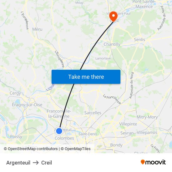 Argenteuil to Creil map