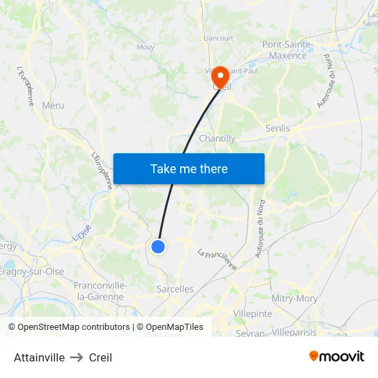 Attainville to Creil map