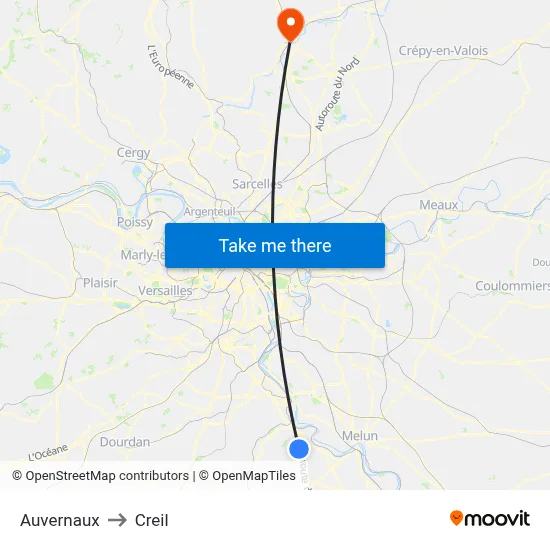 Auvernaux to Creil map