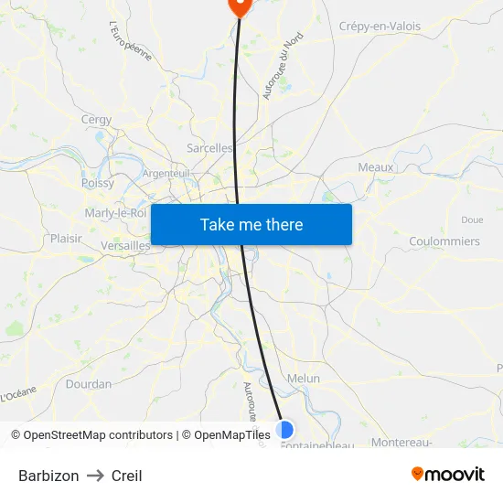 Barbizon to Creil map