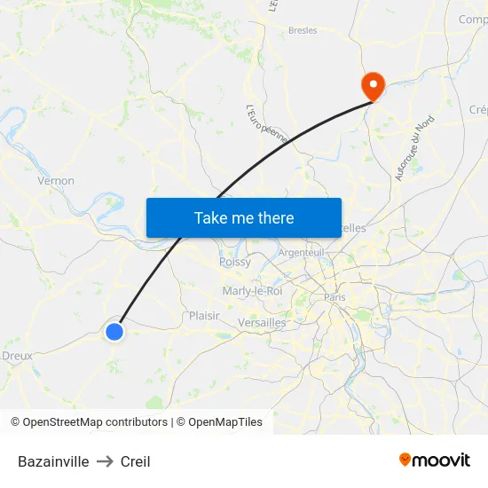 Bazainville to Creil map